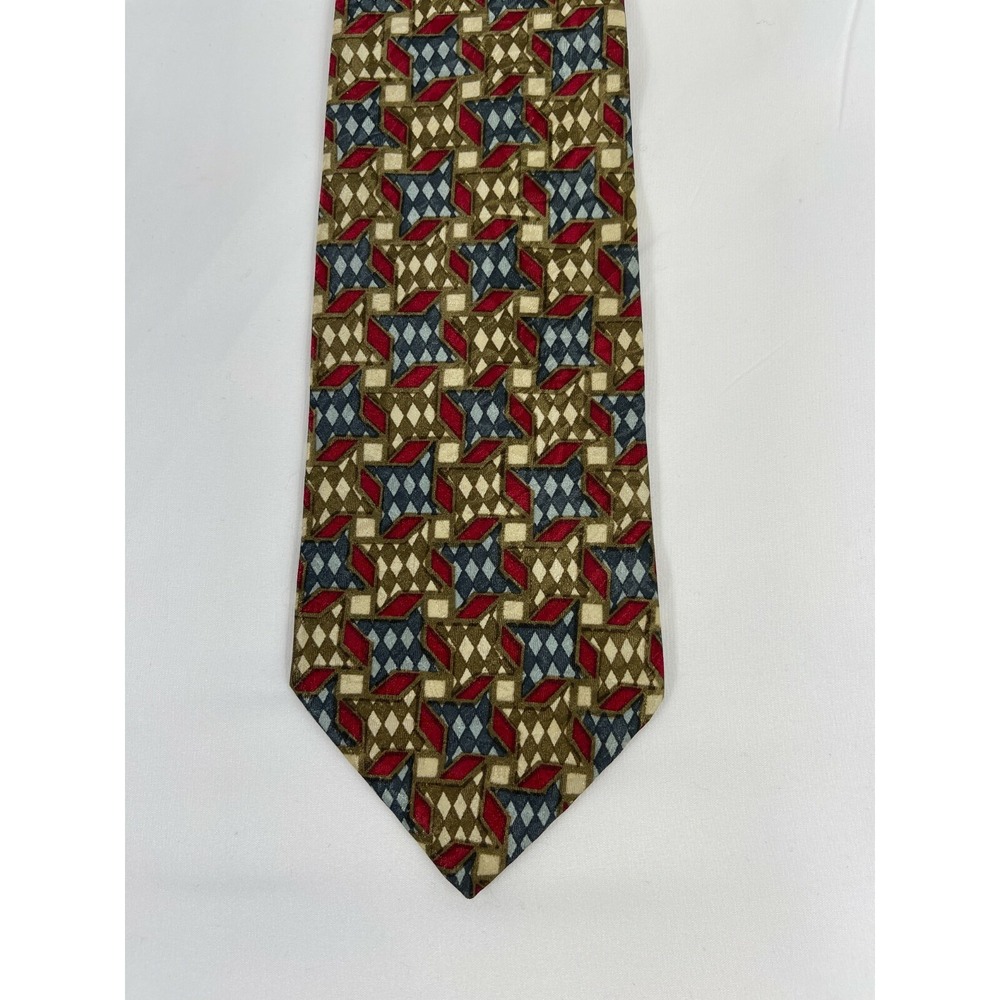 Christian Dior Monsieur Red Green Blue 100% Silk Geometric Tie Made in USA Vtg